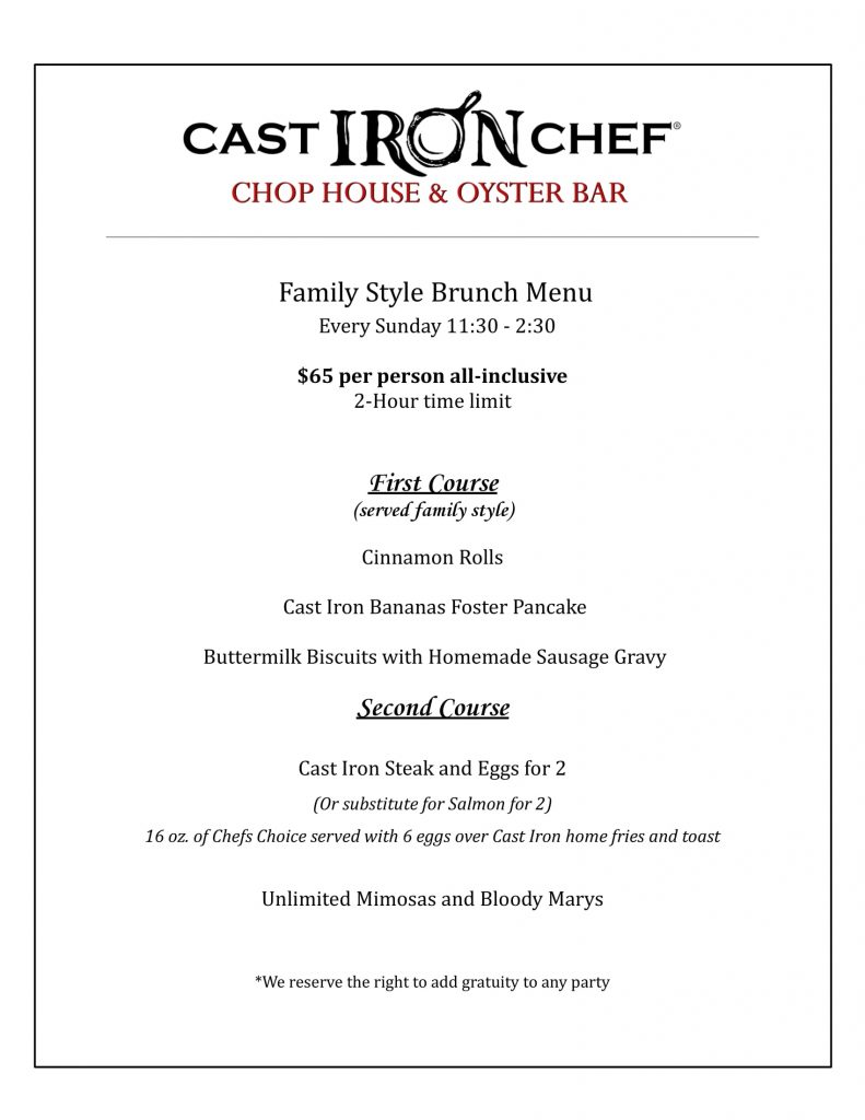Brunch Menu The Cast Iron Chef Chop House & Oyster Bar