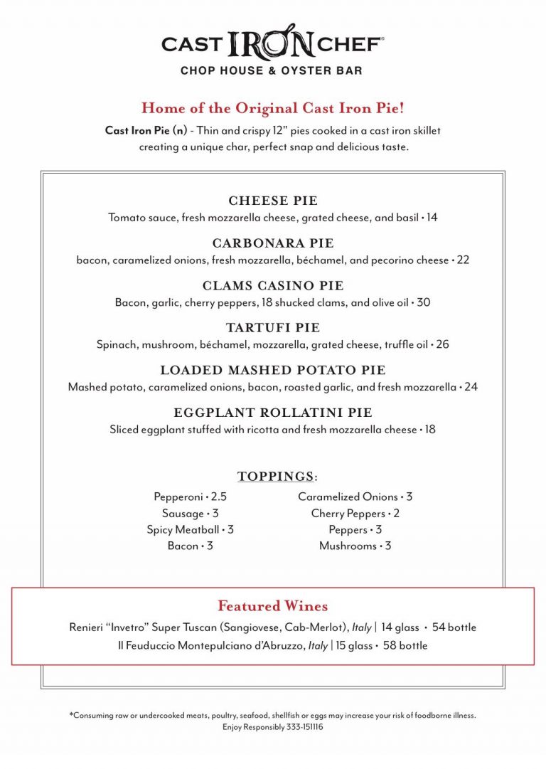 Pizza Menu The Cast Iron Chef Chop House & Oyster Bar
