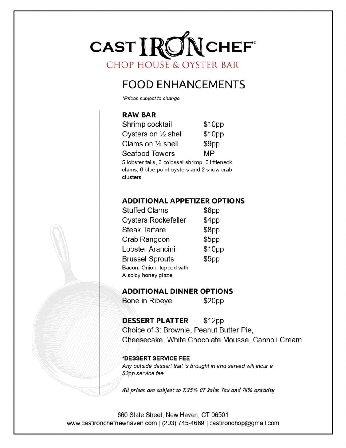 Private Events The Cast Iron Chef Chop House & Oyster Bar